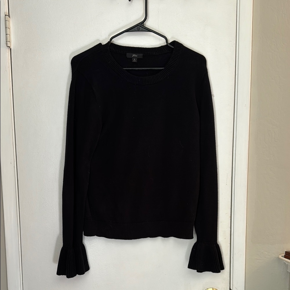 J Crew Black Sweater with Ruffled Cuffs